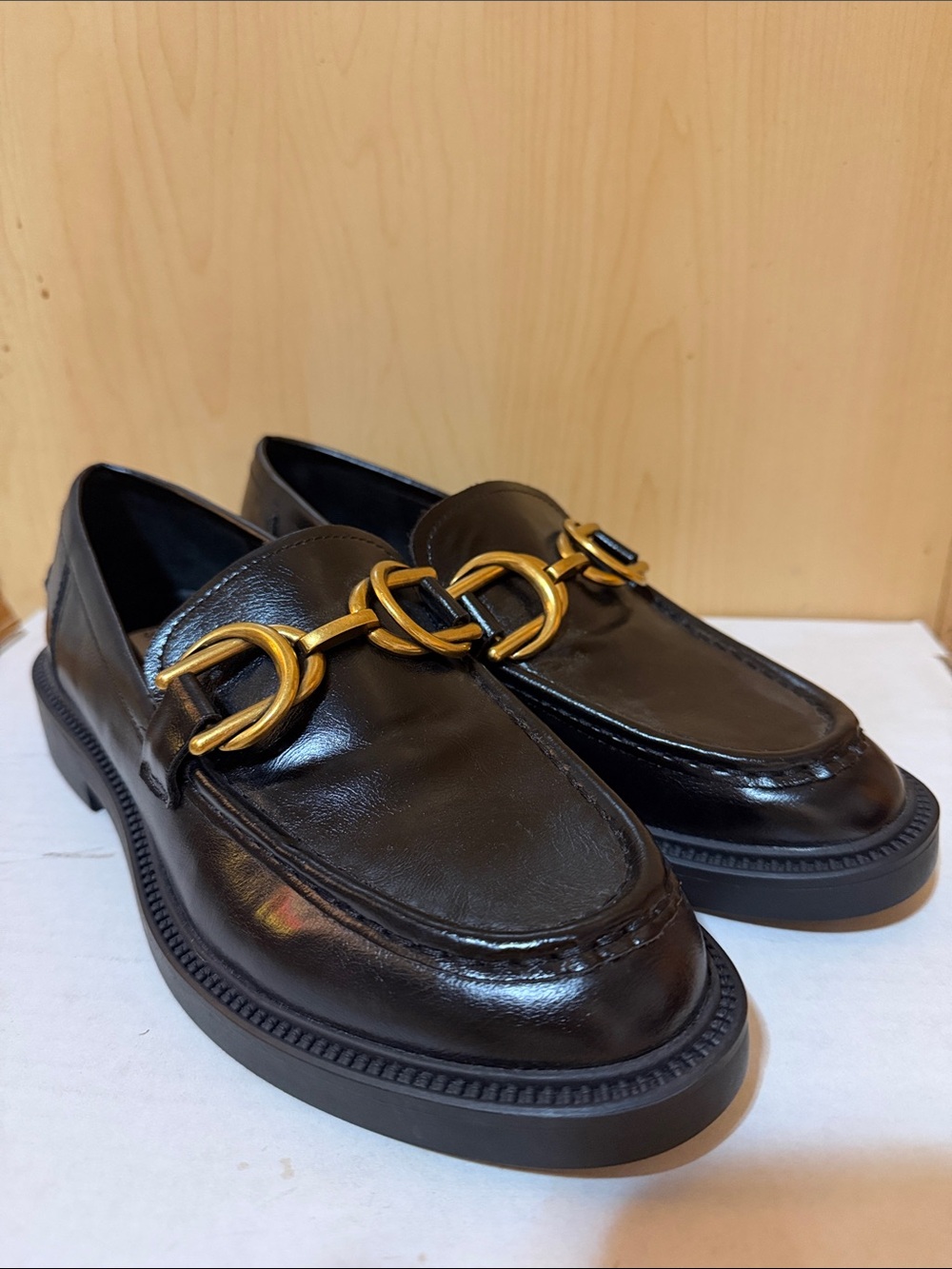 Black Leather Men’s Loafers with Gold Horsebit Accent